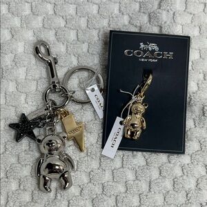 Coach Silver & Gold Teddy Bear Charm Keychains